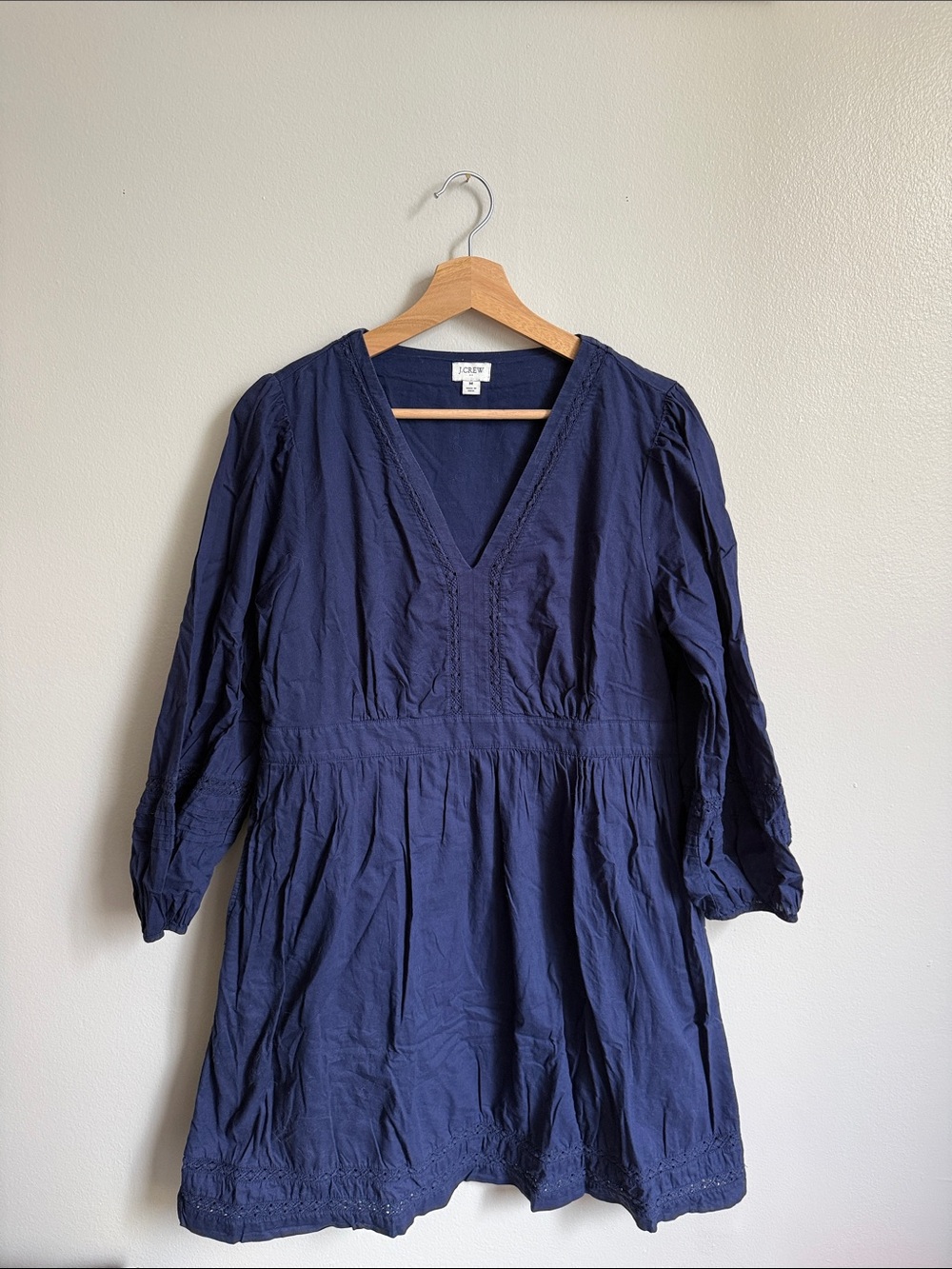 J. Crew Deep Navy V-Neck Long Sleeve Cotton Dress